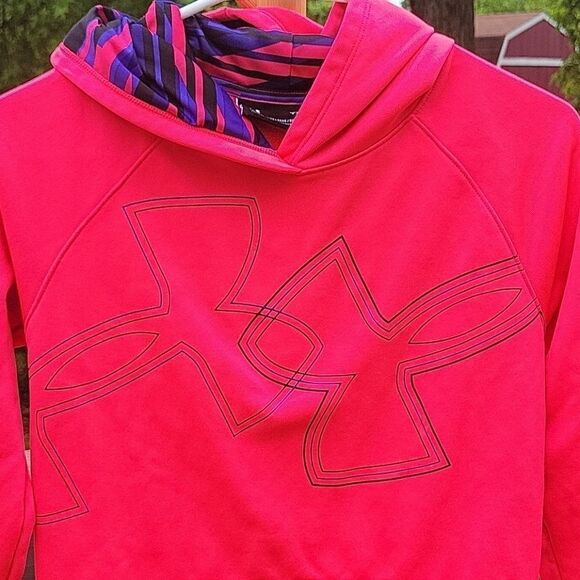 Under Armour fleece dual logo hoodie size YL - Picture 2 of 5